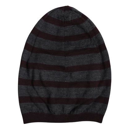 Dolce & Gabbana Graue gestreifte Wollstrickmütze Winter Beanie