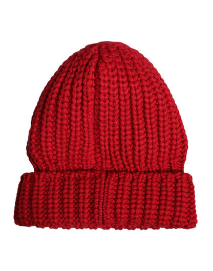 Dolce & Gabbana Rote solide Wolle gestrickt Winter Beanie Hut