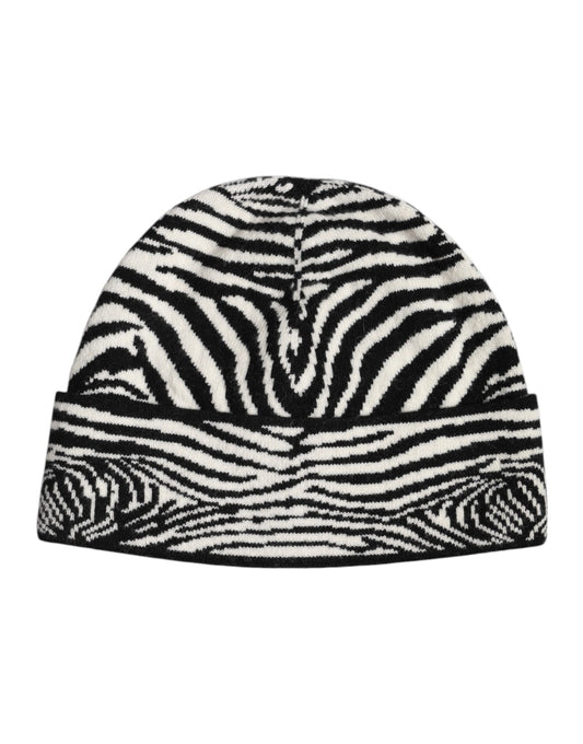 Dolce & Gabbana Schwarz Weiß Zebra gestrickt Winter Beanie Hut