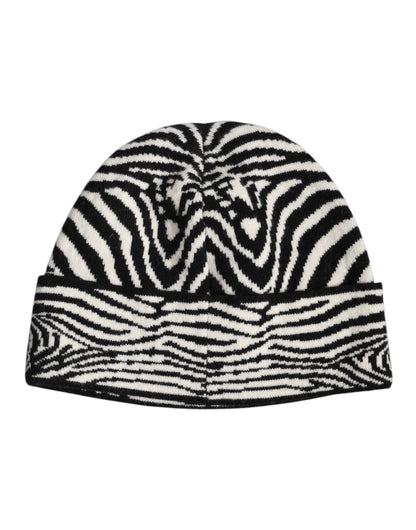 Dolce & Gabbana Schwarz Weiß Zebra gestrickt Winter Beanie Hut