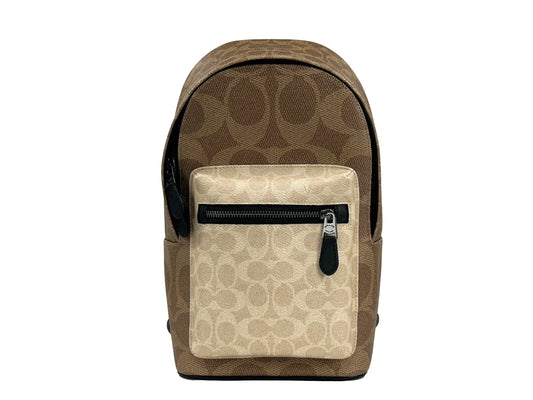 COACH West Color Block Leder Sling Pack Rucksack Tasche Sand