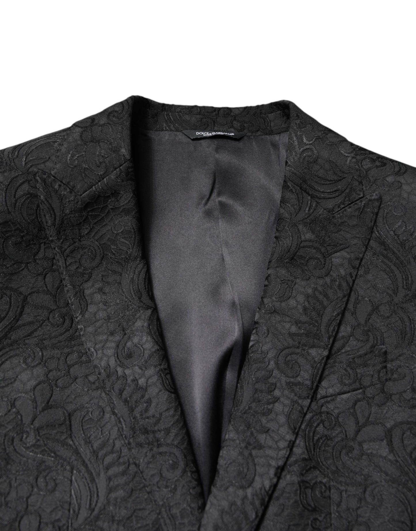 Dolce & Gabbana Schwarzer geblümter Jacquard-Mantel Jacke Blazer