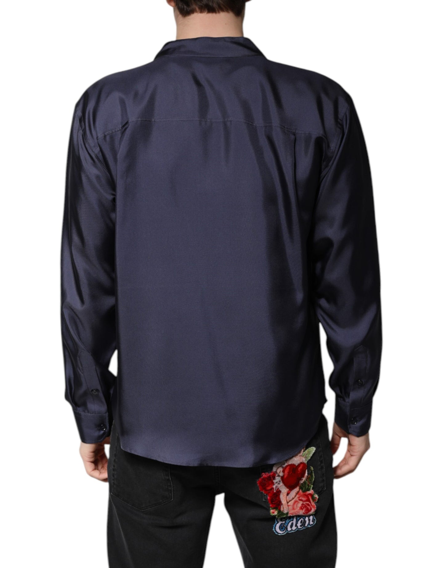 Dolce & Gabbana Dunkelblaues Seidenhemd im Zweireiherlook