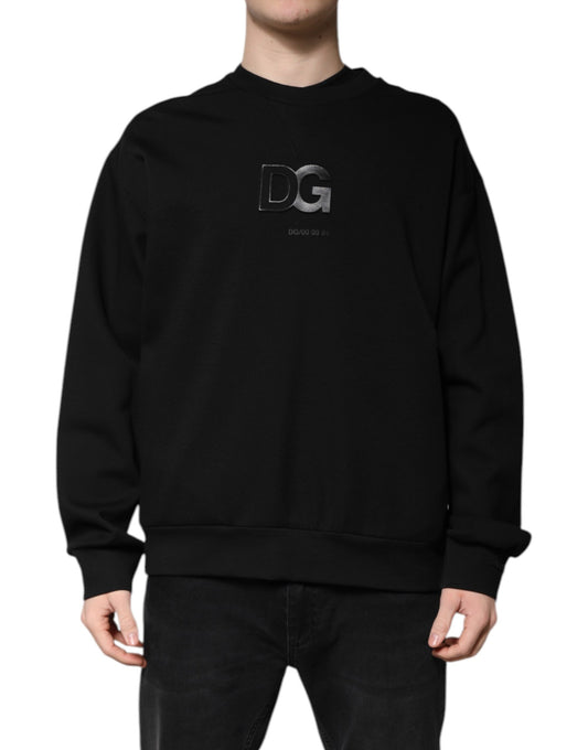 Dolce & Gabbana Schwarzer Cotton DG Pullover mit Rundhalsausschnitt