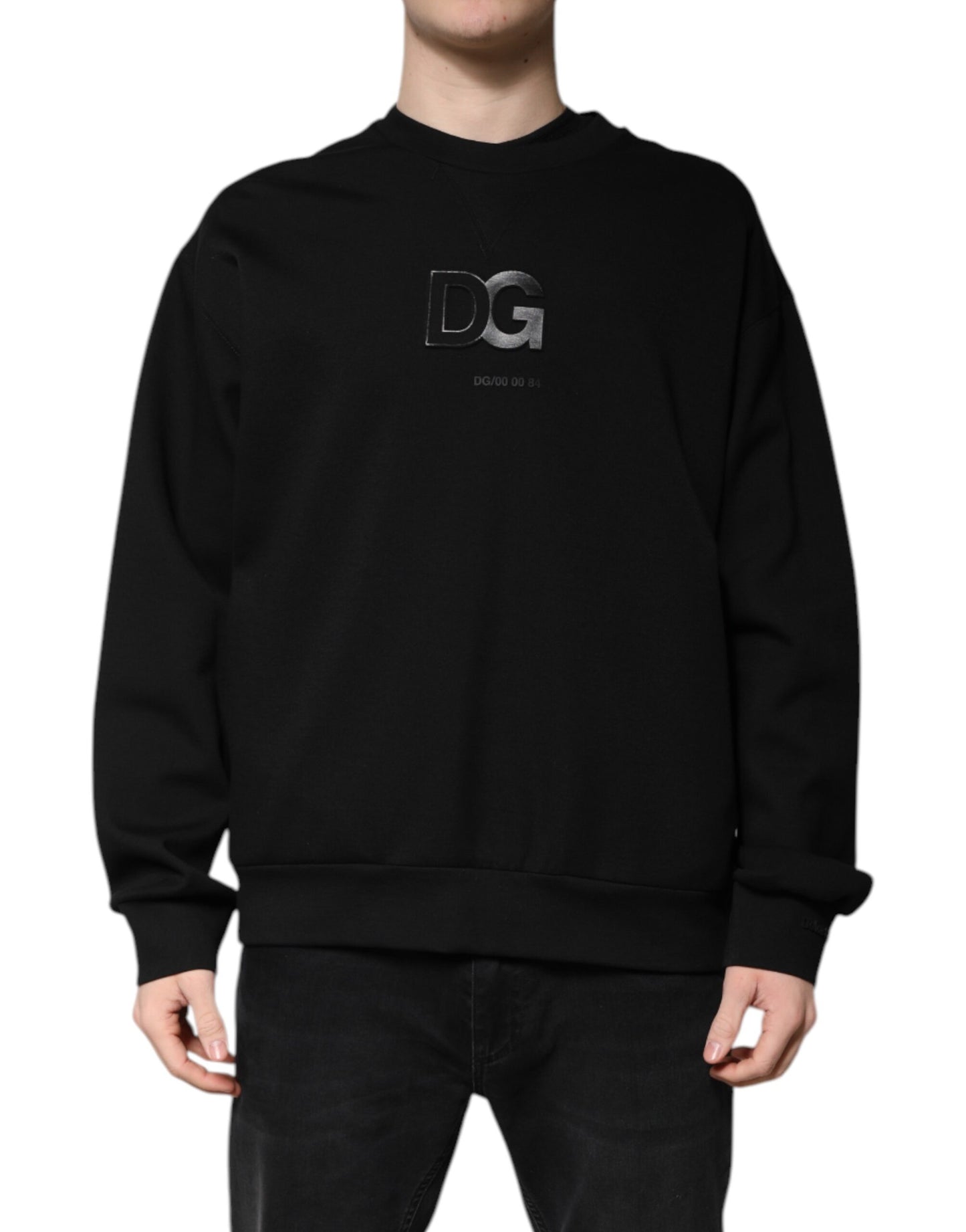 Dolce & Gabbana Schwarzer Cotton DG Pullover mit Rundhalsausschnitt