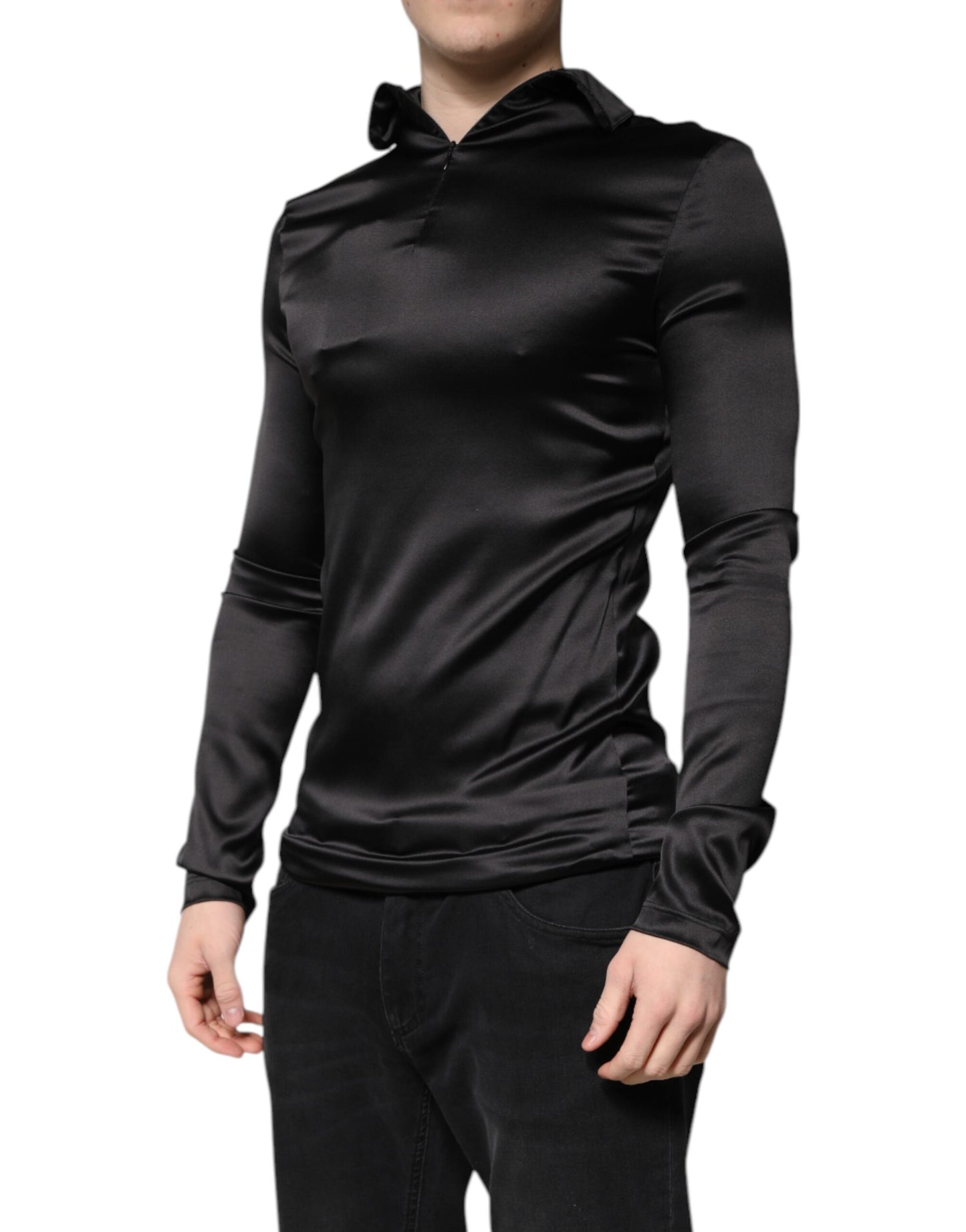 Dolce & Gabbana Schwarzer Seiden-Rollkragenpullover für Männer Pullover