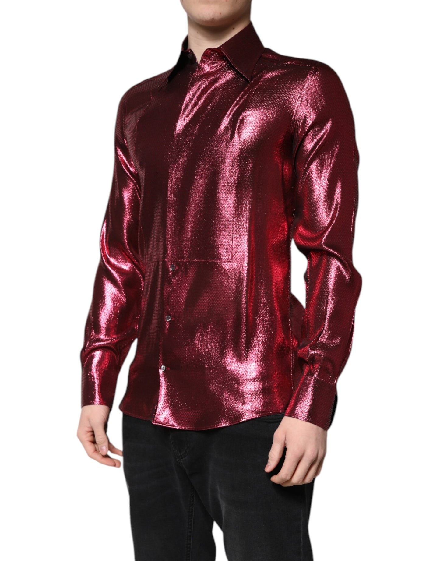 Dolce & Gabbana Metallic Rot Baumwolle GOLD Kleid Formelles Hemd