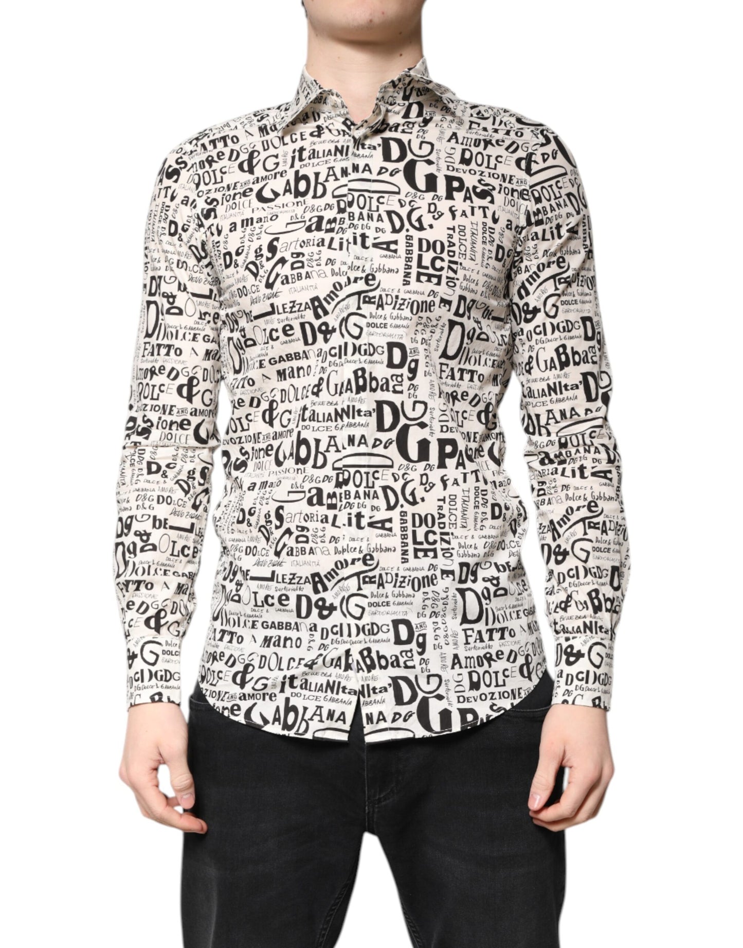 Dolce & Gabbana Weiß Schwarz Logo MARTINI Herren Freizeithemd