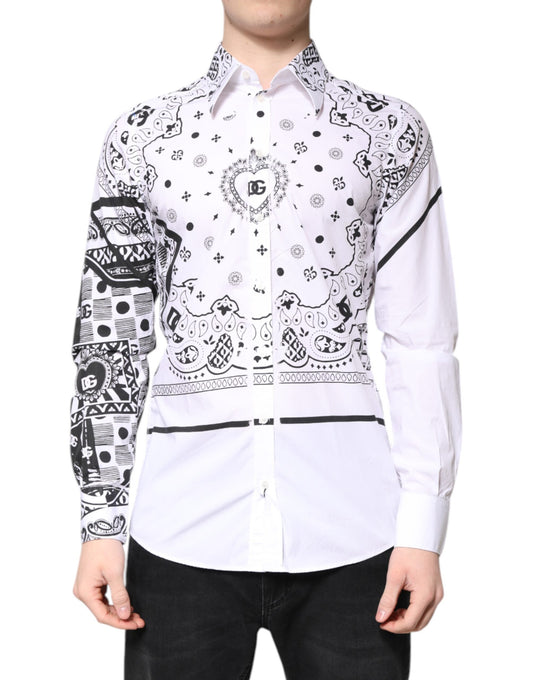 Dolce & Gabbana Weißes schwarzes Bandana MARTINI Herrenhemd