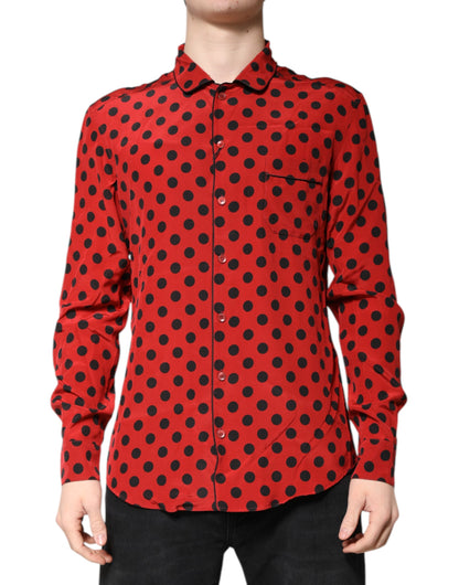 Dolce & Gabbana Rotes gepunktetes Seidenhemd mit langen Ärmeln
