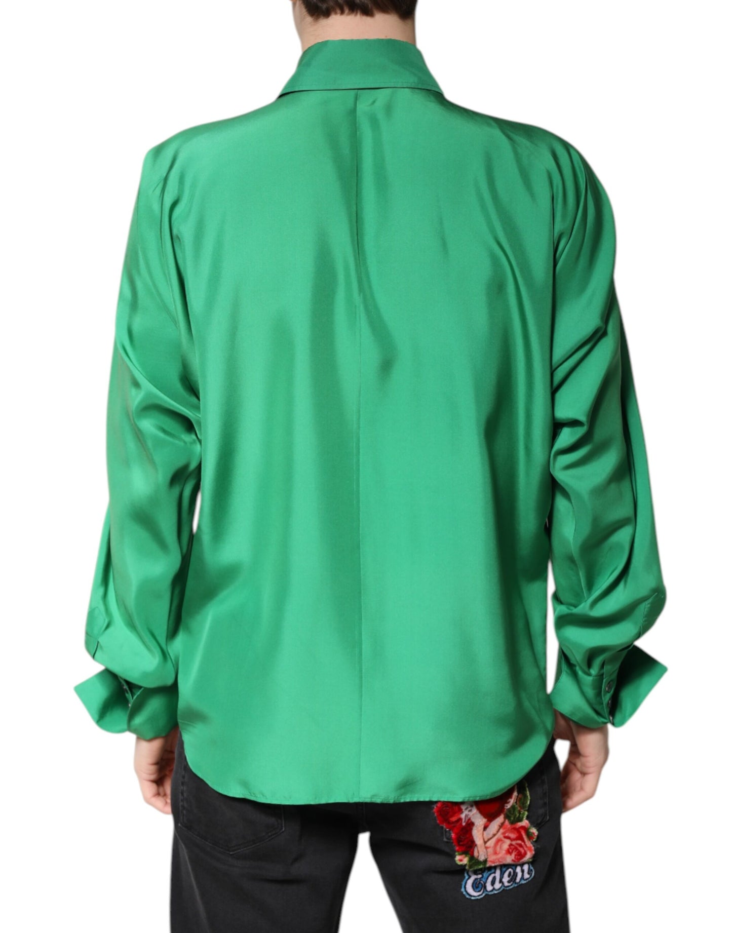 Dolce & Gabbana Grünes Seidensatin Langarm Freizeithemd