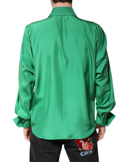 Dolce & Gabbana Grünes Seidensatin Langarm Freizeithemd