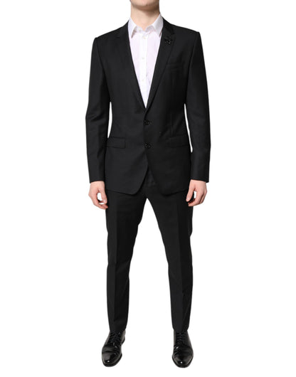 Dolce & Gabbana Schwarzer einreihiger 2-teiliger Anzug aus Wolle