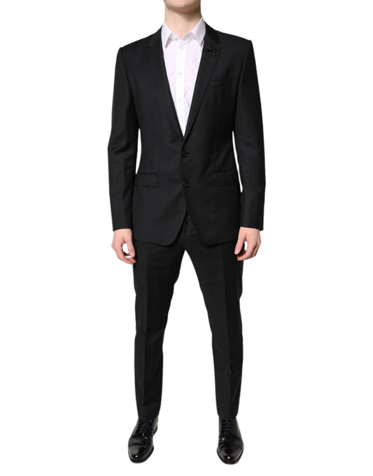 Dolce & Gabbana Schwarzer einreihiger 2-teiliger Anzug aus Wolle