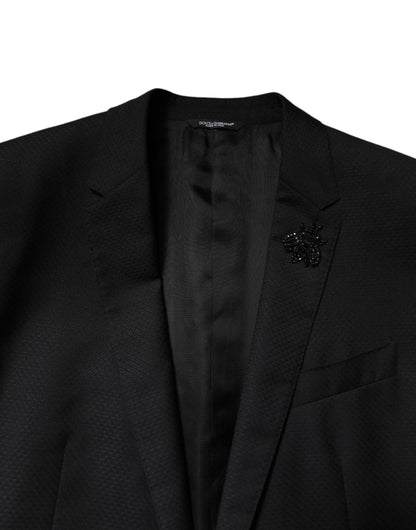 Dolce & Gabbana Schwarzer einreihiger 2-teiliger Anzug aus Wolle