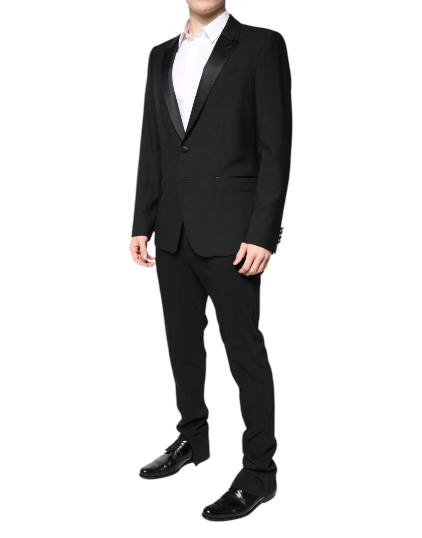 Dolce & Gabbana Schwarzer einreihiger 2-teiliger Anzug aus Wolle