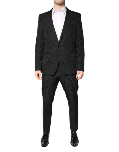 Dolce & Gabbana Schwarzer Polyester-Jacquard-Anzug mit Blumenmuster, 2 Teile