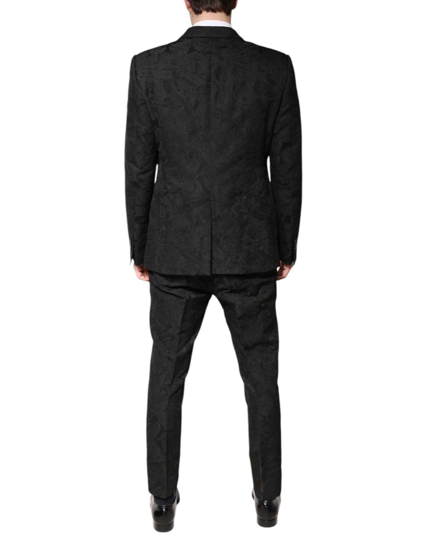 Dolce & Gabbana Schwarzer Polyester-Jacquard-Anzug mit Blumenmuster, 2 Teile