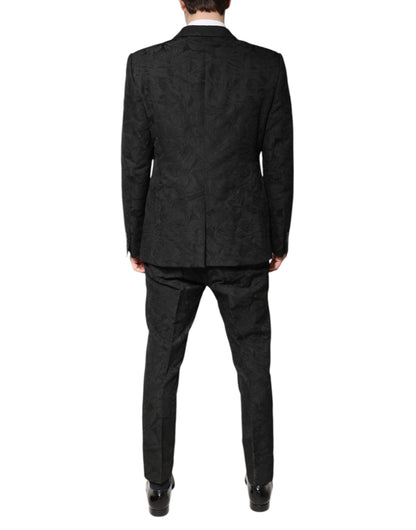 Dolce & Gabbana Schwarzer Polyester-Jacquard-Anzug mit Blumenmuster, 2 Teile
