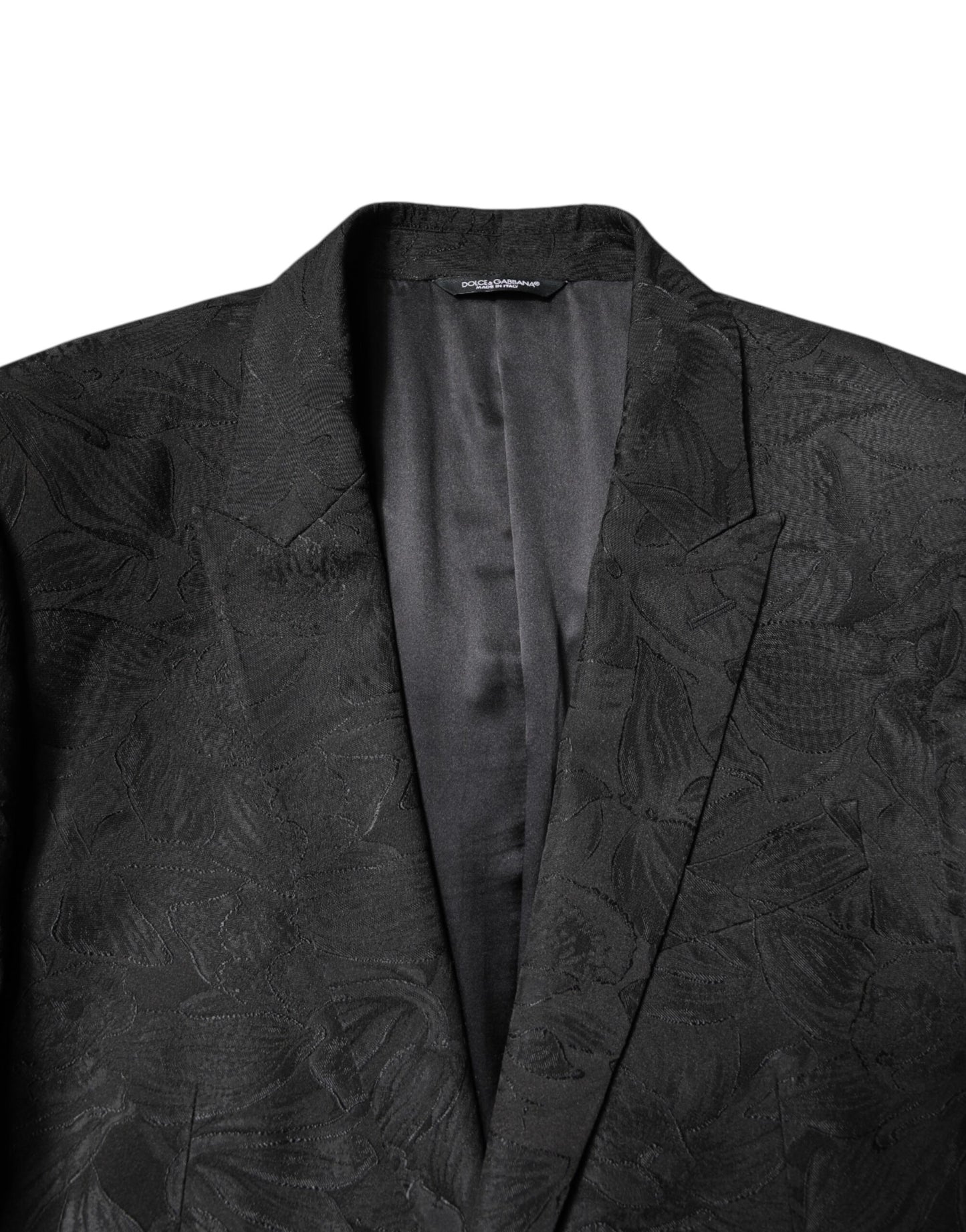 Dolce & Gabbana Schwarzer Polyester-Jacquard-Anzug mit Blumenmuster, 2 Teile