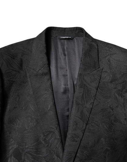 Dolce & Gabbana Schwarzer Polyester-Jacquard-Anzug mit Blumenmuster, 2 Teile