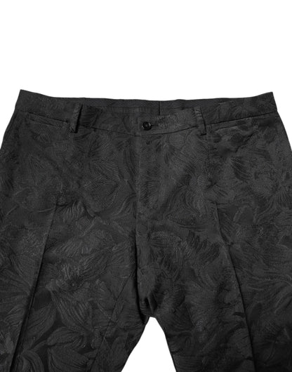 Dolce & Gabbana Schwarzer Polyester-Jacquard-Anzug mit Blumenmuster, 2 Teile