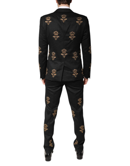 Dolce & Gabbana Schwarzer Bienen-Kronen-Stickerei 2 Stück Anzug