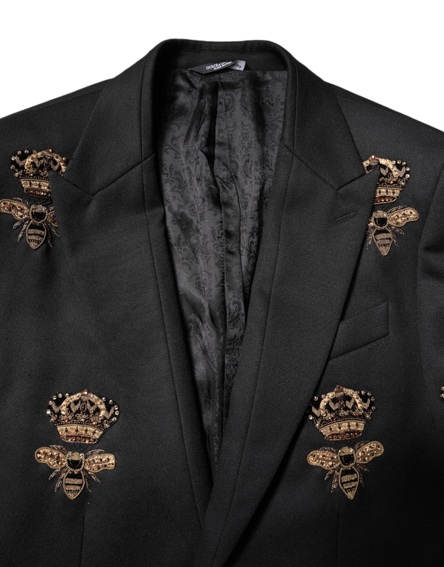 Dolce & Gabbana Schwarzer Bienen-Kronen-Stickerei 2 Stück Anzug