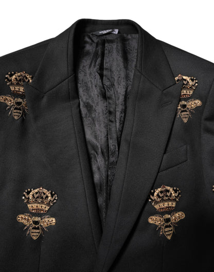 Dolce & Gabbana Schwarzer Bienen-Kronen-Stickerei 2 Stück Anzug