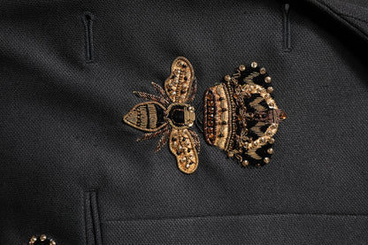 Dolce & Gabbana Schwarzer Bienen-Kronen-Stickerei 2 Stück Anzug