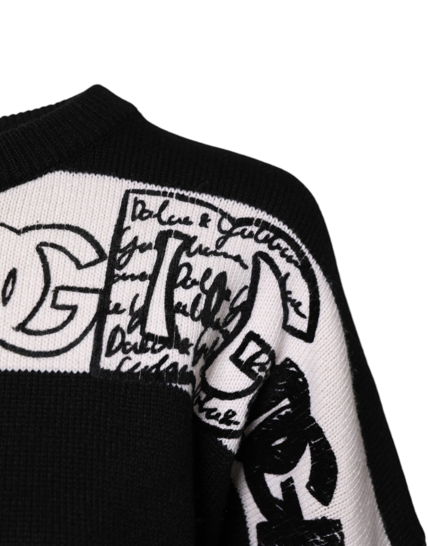 Dolce & Gabbana Schwarzer weißer Wollpullover mit Logodruck