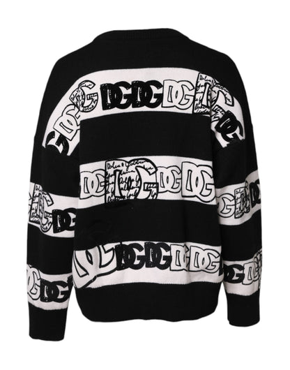 Dolce & Gabbana Schwarzer weißer Wollpullover mit Logodruck