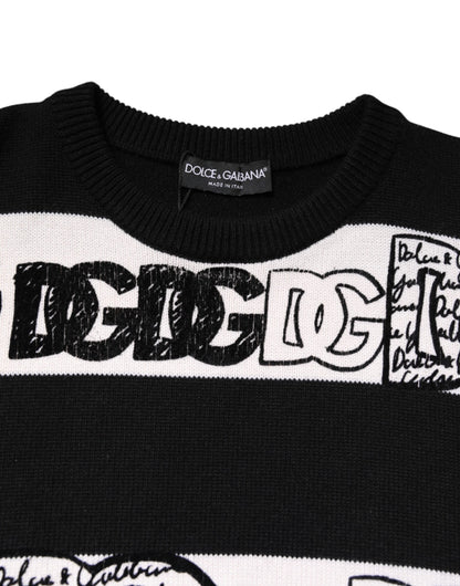 Dolce & Gabbana Schwarzer weißer Wollpullover mit Logodruck