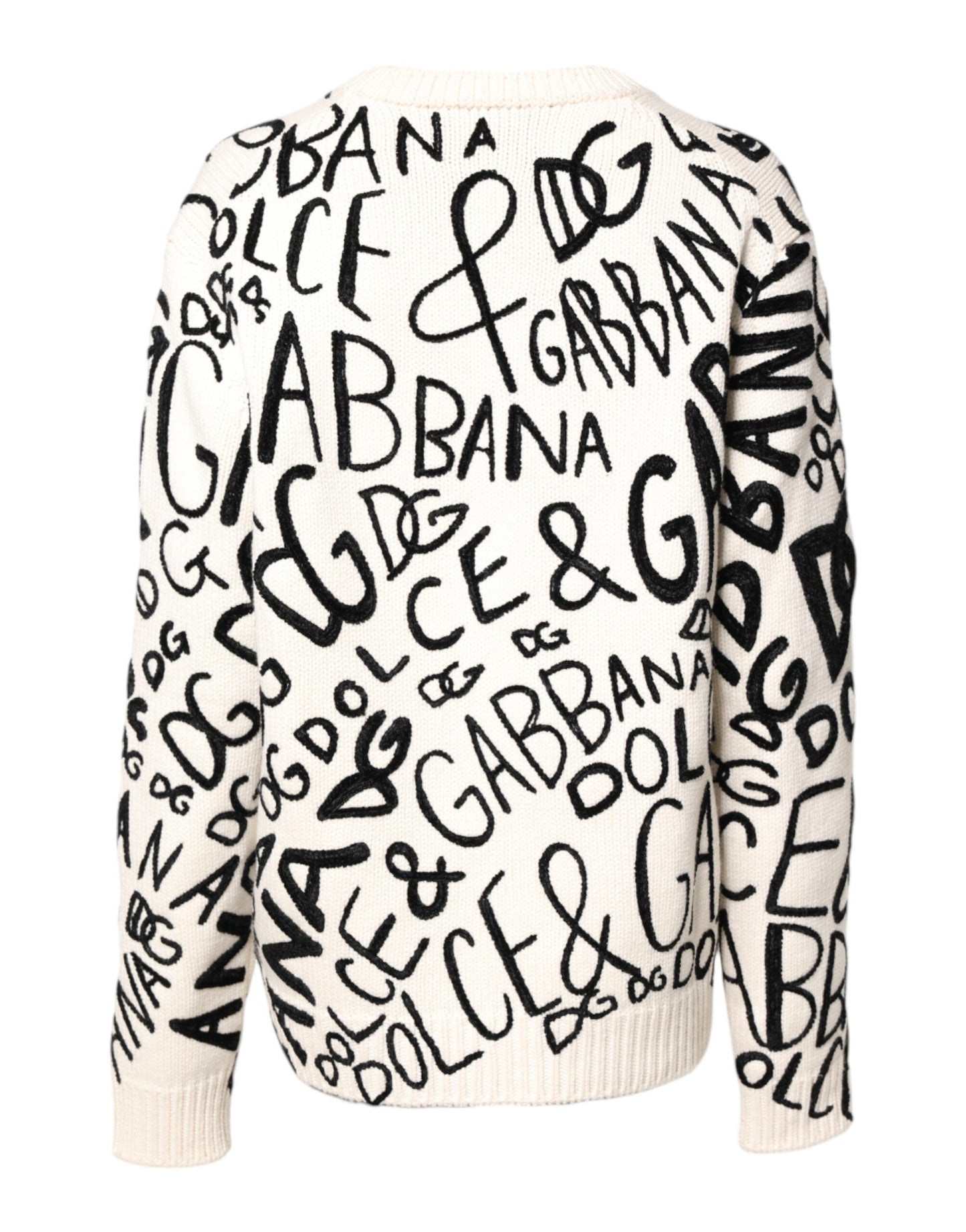 Dolce & Gabbana Weiß Schwarz Logo Print Frauen Pullover Pullover