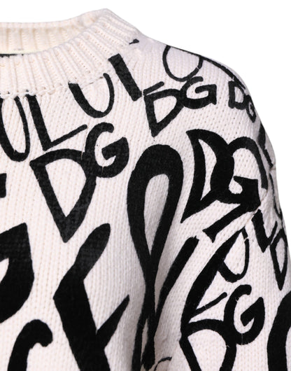 Dolce & Gabbana Weiß Schwarz Logo Print Frauen Pullover Pullover
