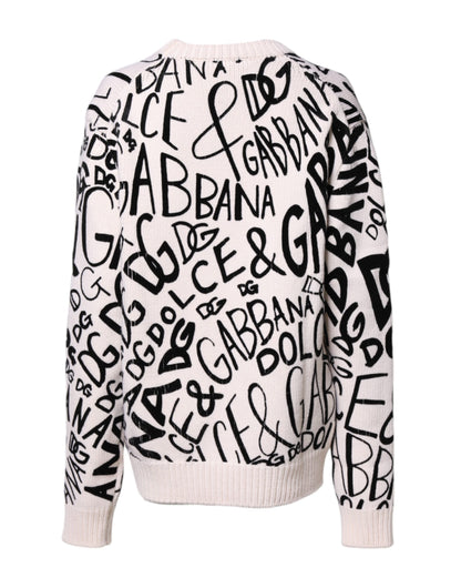 Dolce & Gabbana Weiß Schwarz Logo Print Frauen Pullover Pullover