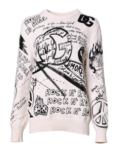 Dolce & Gabbana Weiß Schwarz Logo Print Frauen Pullover Pullover