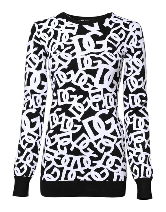 Dolce & Gabbana Schwarzer weißer Logodruck Frauen Pullover Pullover