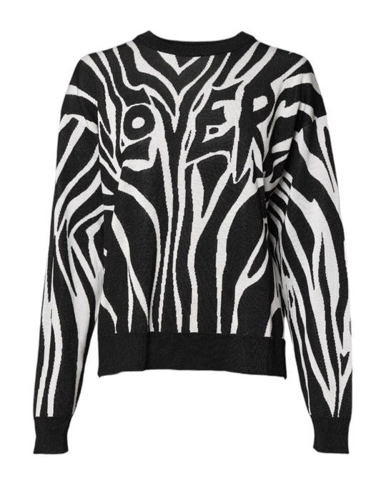 Dolce & Gabbana Schwarzer weißer Druck Frauen Pullover Sweater
