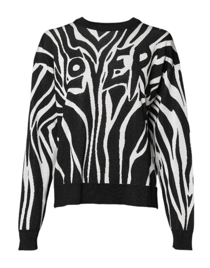 Dolce & Gabbana Schwarzer weißer Druck Frauen Pullover Sweater