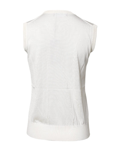 Dolce & Gabbana Weißes Seiden-Rundhals-Tanktop ohne Ärmel