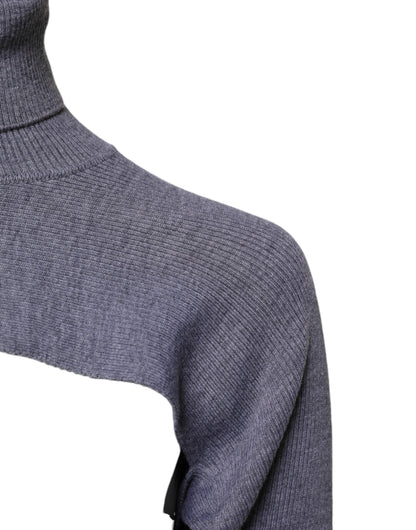 Dolce & Gabbana Grauer Wollstrick-Rollkragenpullover mit Rundhalsausschnitt