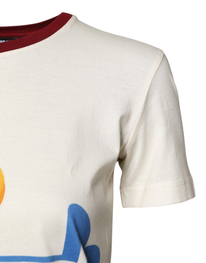 Dolce & Gabbana Weißes Baumwolldruck-T-Shirt mit kurzen Ärmeln