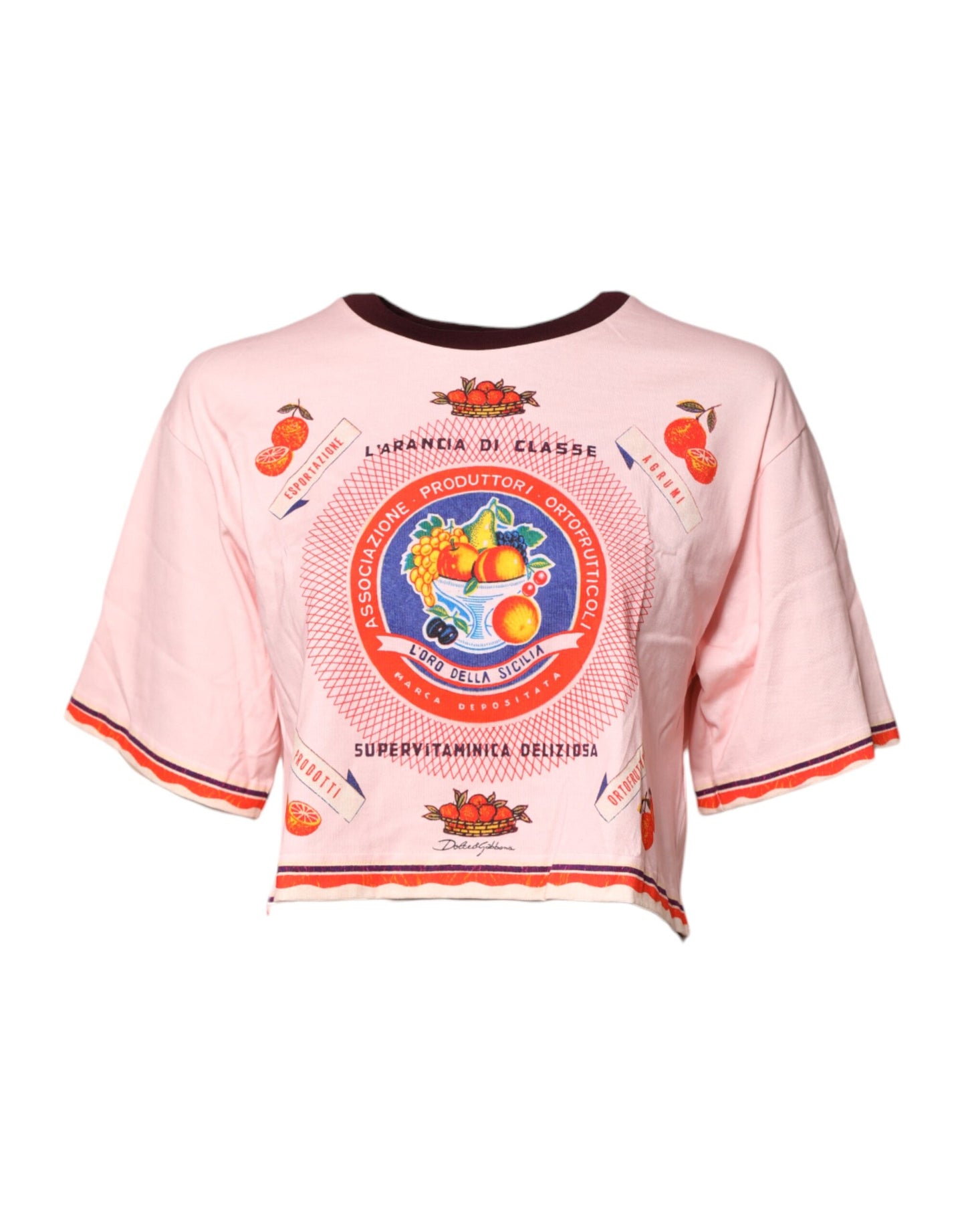 Dolce & Gabbana Rosa bedrucktes Baumwoll-Top mit kurzen Ärmeln