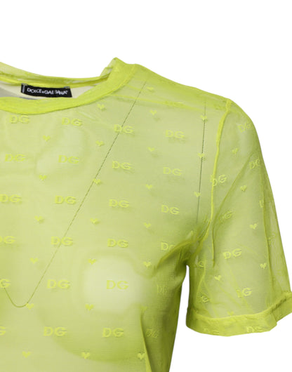 Dolce & Gabbana Grünes Nylon See Through Damen Kurzarm Top
