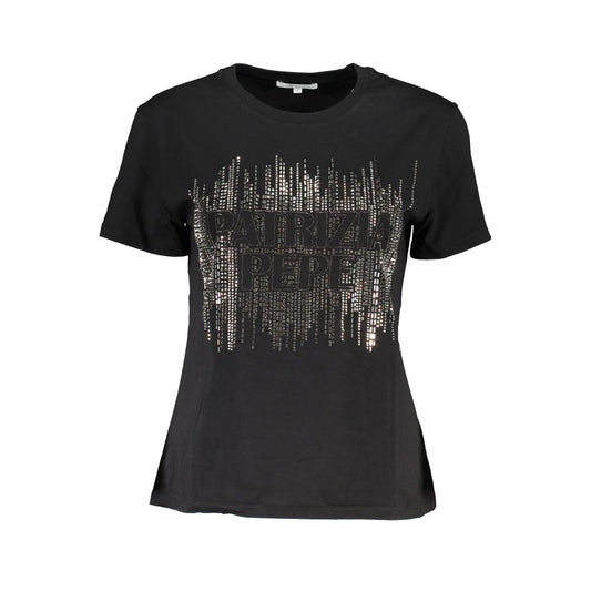 Patrizia Pepe Schickes kontrastierendes Baumwoll-T-Shirt mit Rundhalsausschnitt