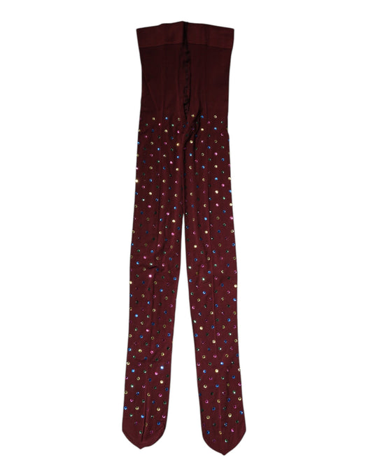 Dolce & Gabbana Kastanienbraune Nylon Strumpfhose mit Kristallverzierung
