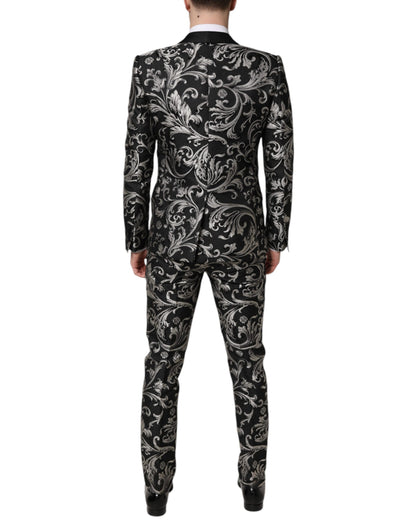 Dolce & Gabbana Schwarz Grau MARTINI Jacquard Herren 3 Stück Anzug