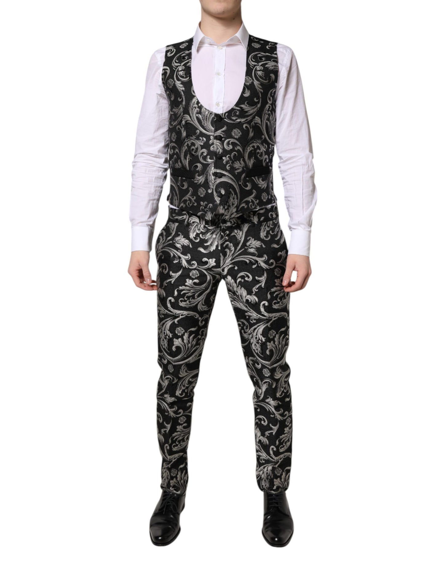 Dolce & Gabbana Schwarz Grau MARTINI Jacquard Herren 3 Stück Anzug