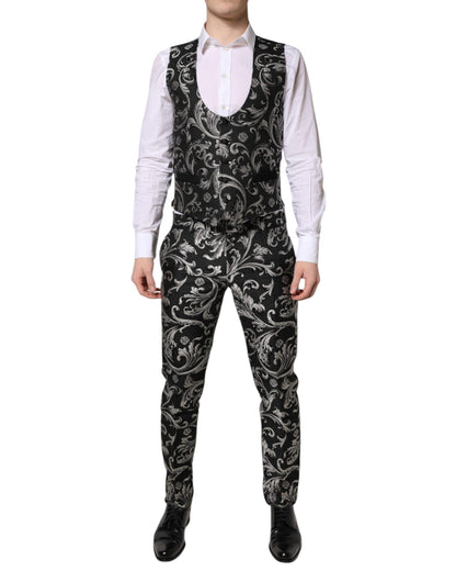 Dolce & Gabbana Schwarz Grau MARTINI Jacquard Herren 3 Stück Anzug